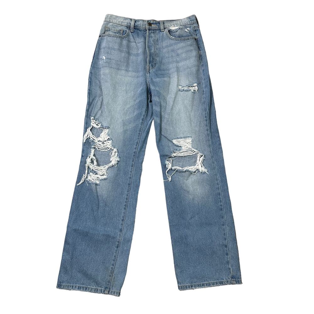Cello Distressed Super High Waisted Tall Jeans 30 waist Button Fly Mom Jeans